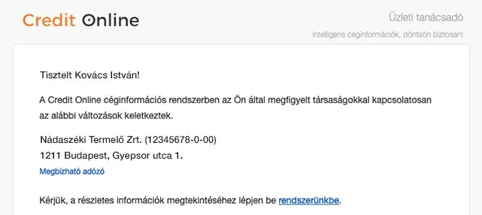 Értesítés Credit Online